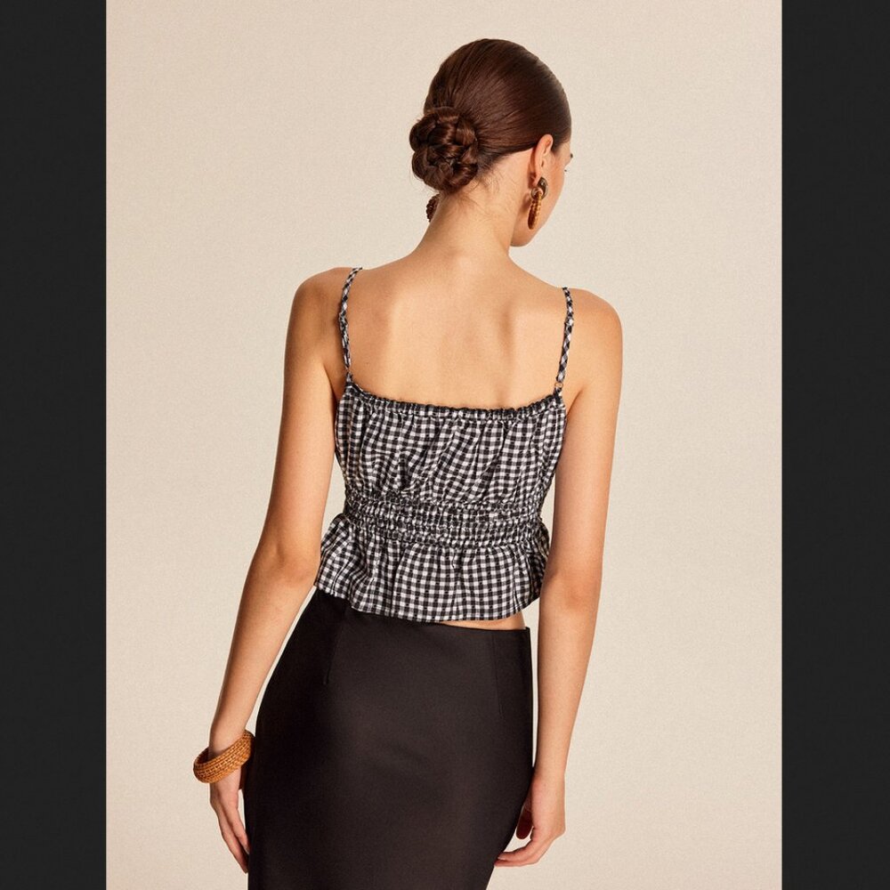 Commense XL Black White Gingham Smocked Peplum Cami Top Summer NEW NWT - Picture 2 of 2